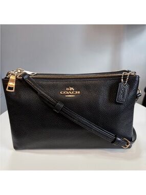 Coach Lyla Double Gusset Black Pebbled Leather Crossbody Bag MSRP $420 EUC